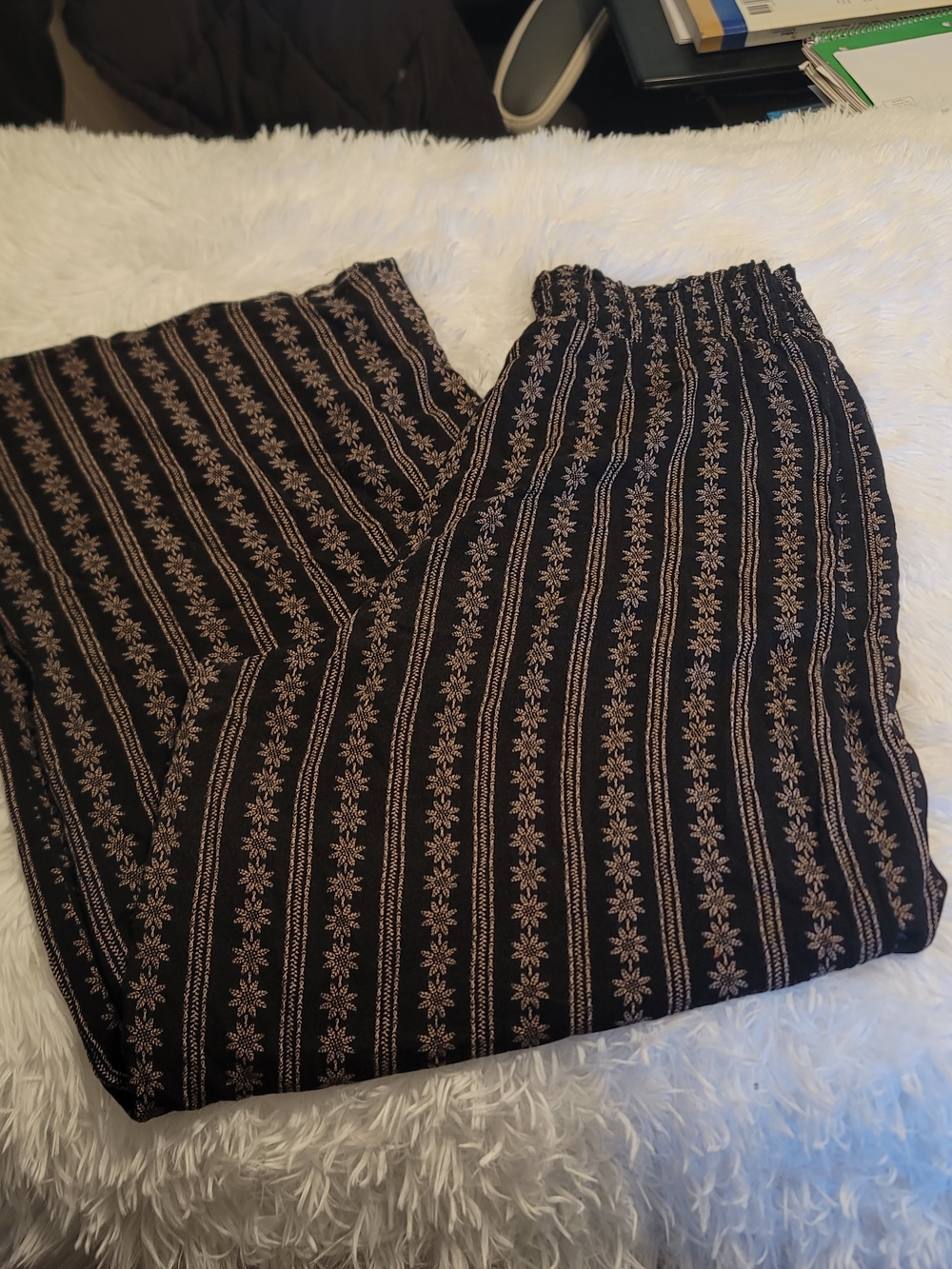 🔥3 For $25 Pink Repubic Black Stripe Floral Print Wide Leg Pants  Large